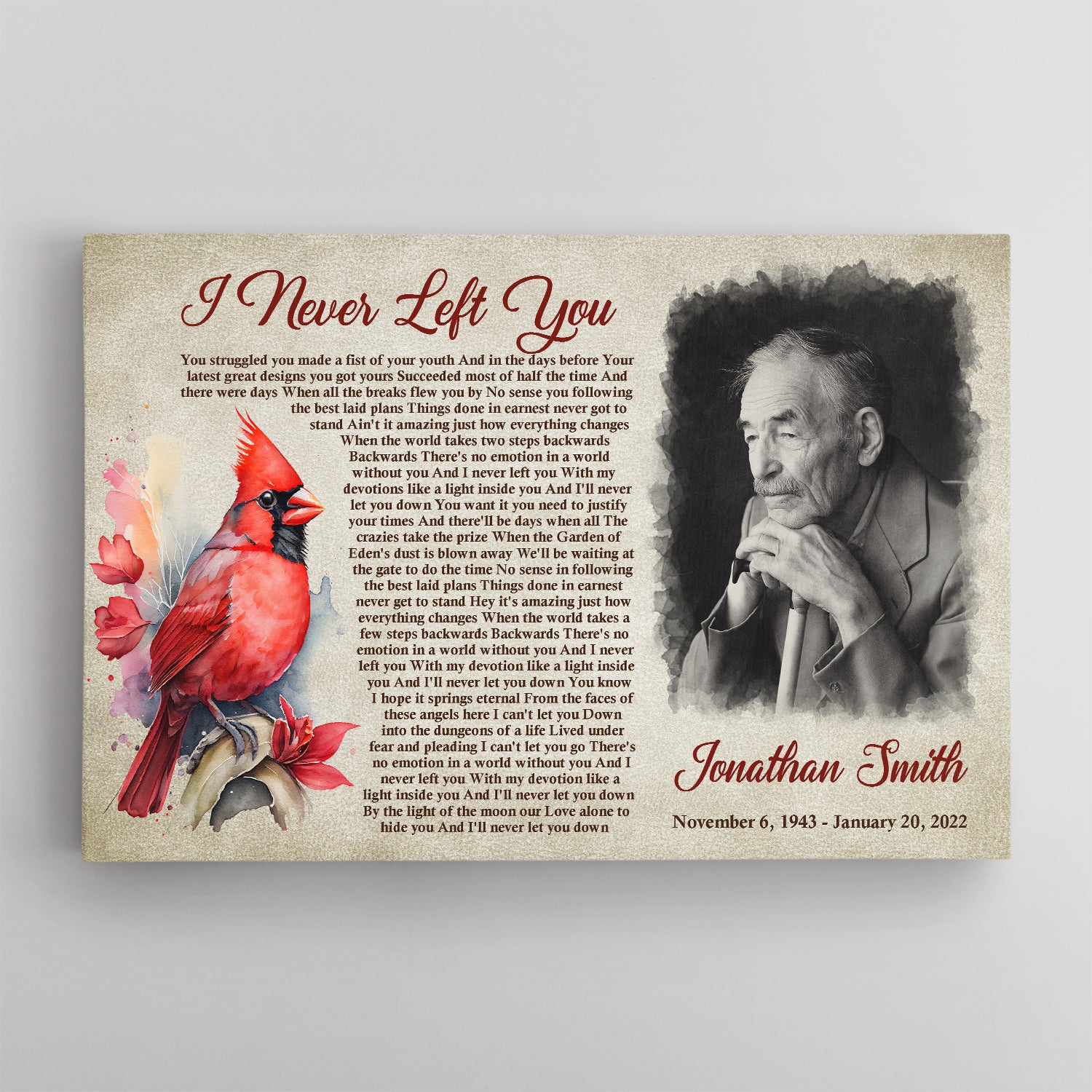 Personalized Cardinal Memorial Canvas, Custom Song Lyrics And Photo
