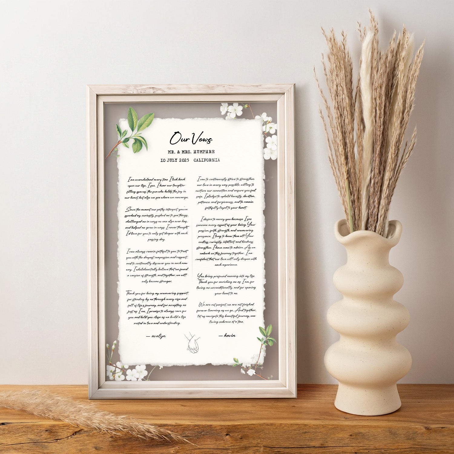 Personalized Wedding Vows 2 Layered Mix Wooden Art 8x12 inch TN01