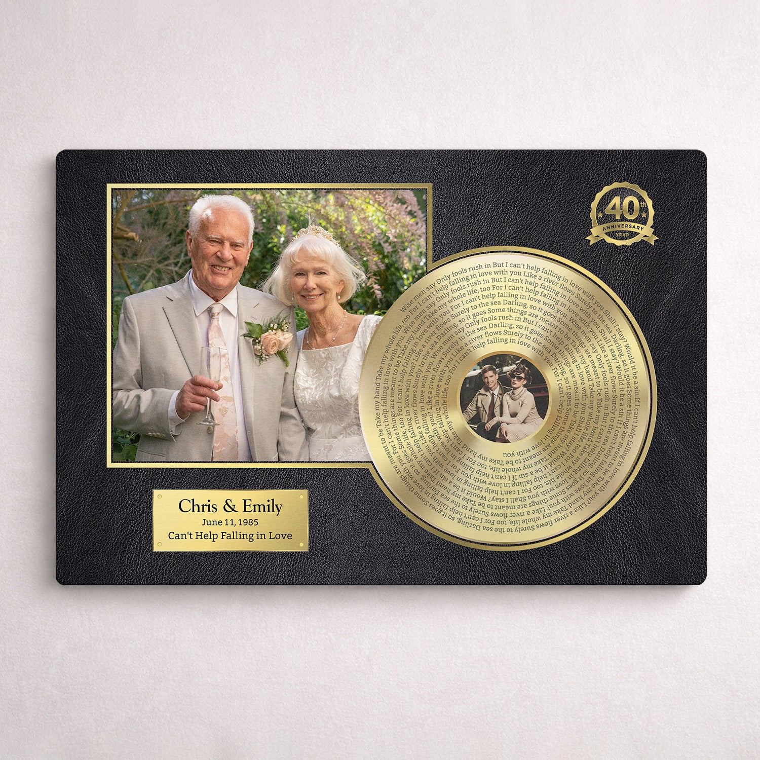 Personalized 40th Anniversary Gold Vinyl Photo & Song Lyrics Metal Print