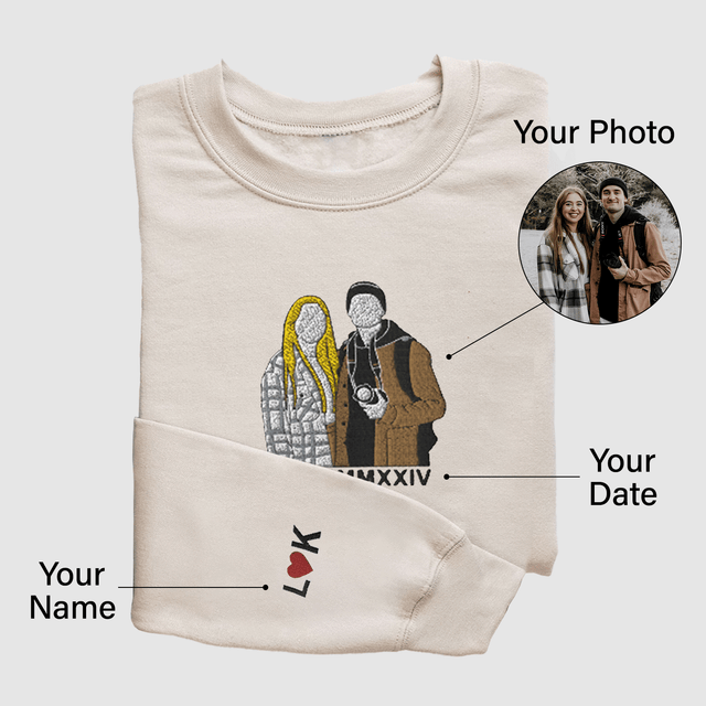 Custom Embroidered Portrait From Photo Sweatshirt, Line Art Sweatshirt