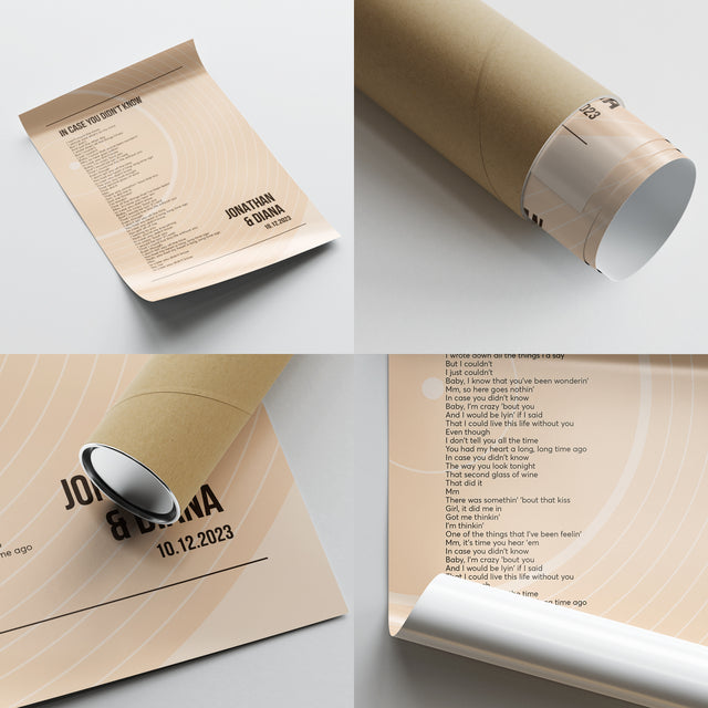 Song Lyrics Wall Art, Minimalist Sandy Vinyl Record Framed Art Print