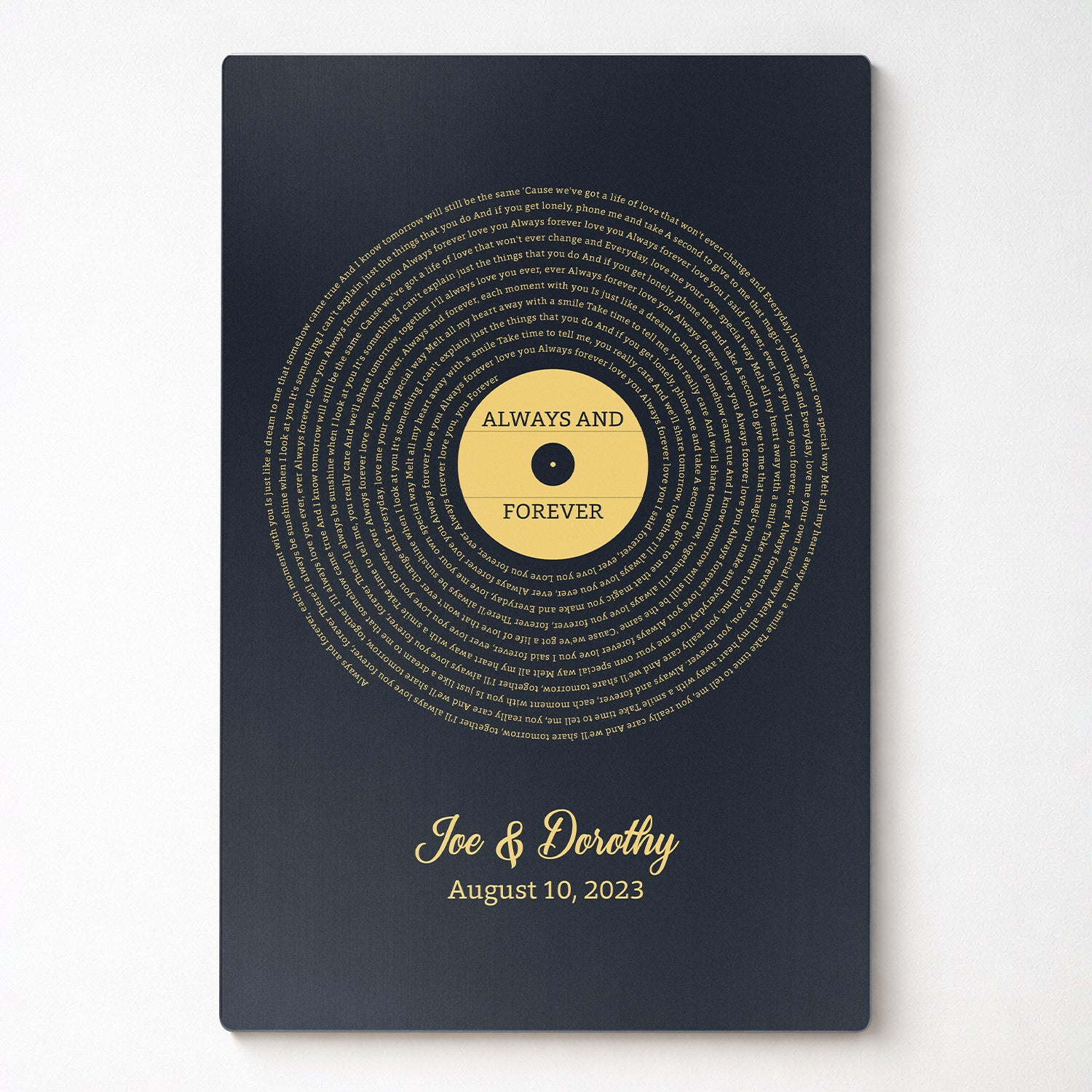 Personalized Gold Vinyl Song Lyrics Metal Print - Golden Anniversary