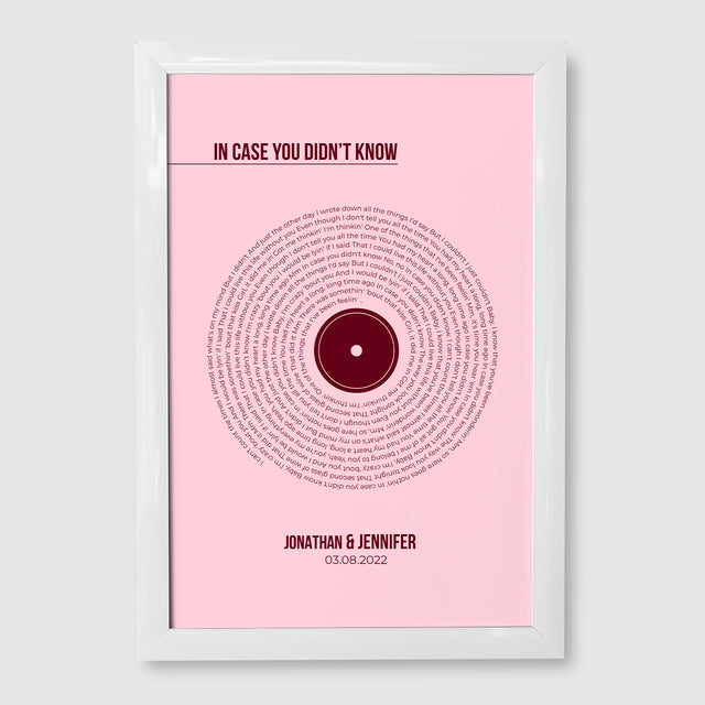 Custom Song Lyrics Print, Pastel Pink Vinyl Record Wall Art