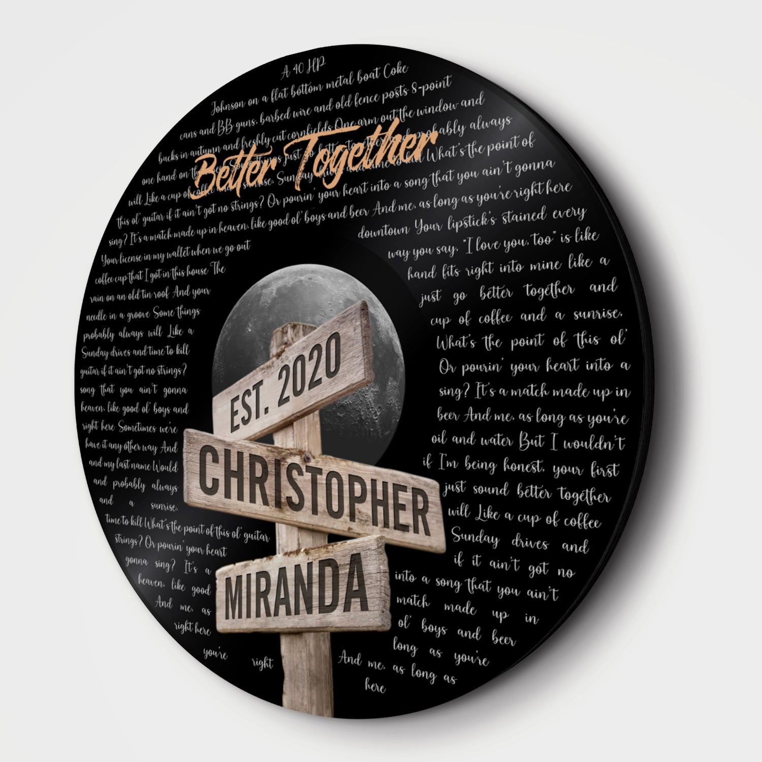 Custom Song Lyrics, Customizable Song Name And Text, Street Sign Style, Round Wood Sign