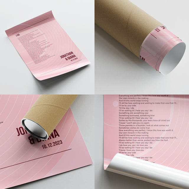 Song Lyrics Wall Art, Minimalist Tickled Pink Vinyl Record Framed Art Print