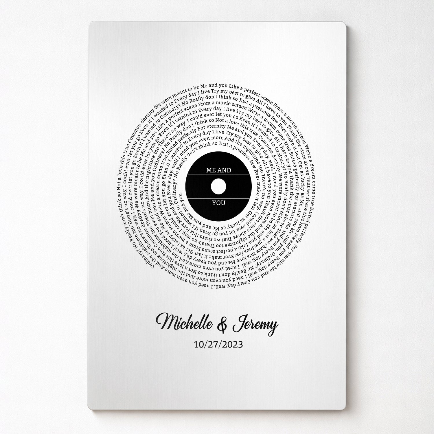 Personalized Vinyl Song Lyrics Circle Metal Print