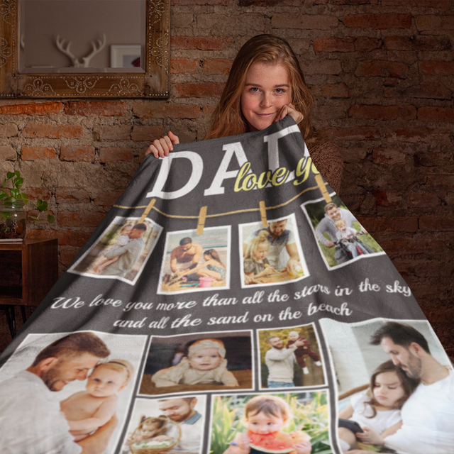 Dad, I Love You, 14 Pictures, Custom Photo Name Text Blanket