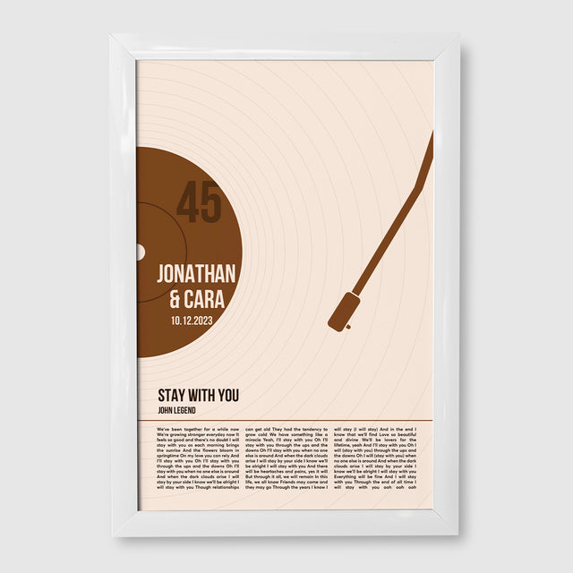 Song Lyrics Framed Print, Minimalist Sandy Vinyl Record Wall Art