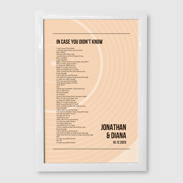 Song Lyrics Wall Art, Minimalist Sandy Vinyl Record Framed Art Print