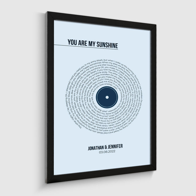 Custom Song Lyrics Print, Minimalist Pastel Blue Vinyl Record Wall Art