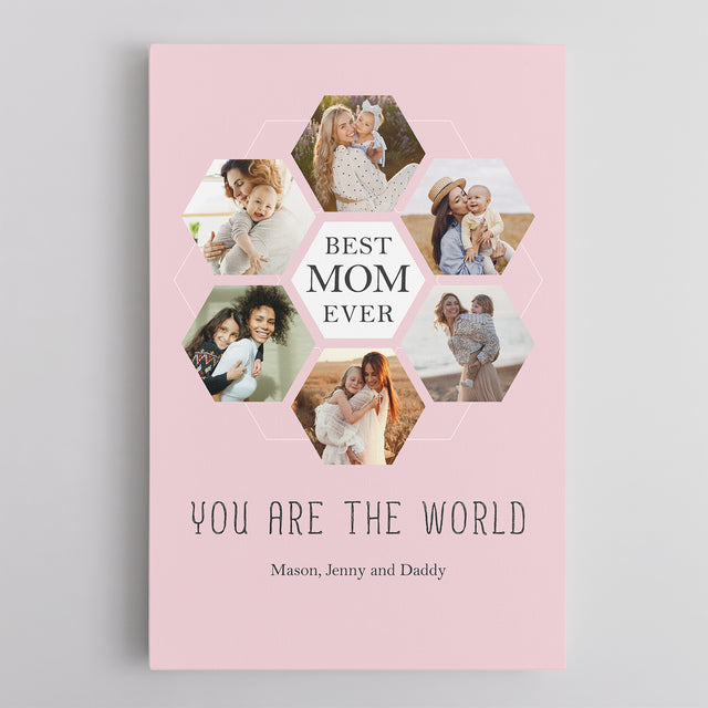 Best Mom Ever Custom Hexagon Photo Collage Canvas 6 Pictures