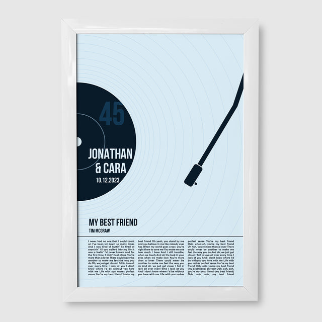 Custom Song Lyrics Framed Art Print, Ice Blue Vinyl Record Wall Art