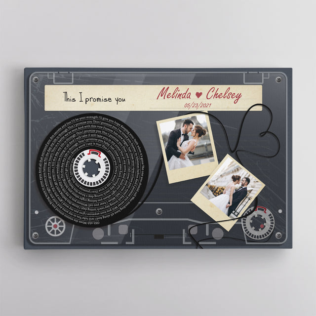 Custom Song Lyrics, Upload Photo And Customizable Text Cassette Tape Dark Blue Canvas Wall Art