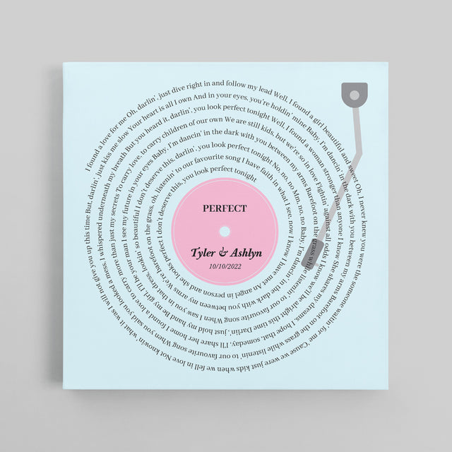 Pastel Vinyl Record Canvas Print, Personalized Song Lyrics Canvas Wall Art
