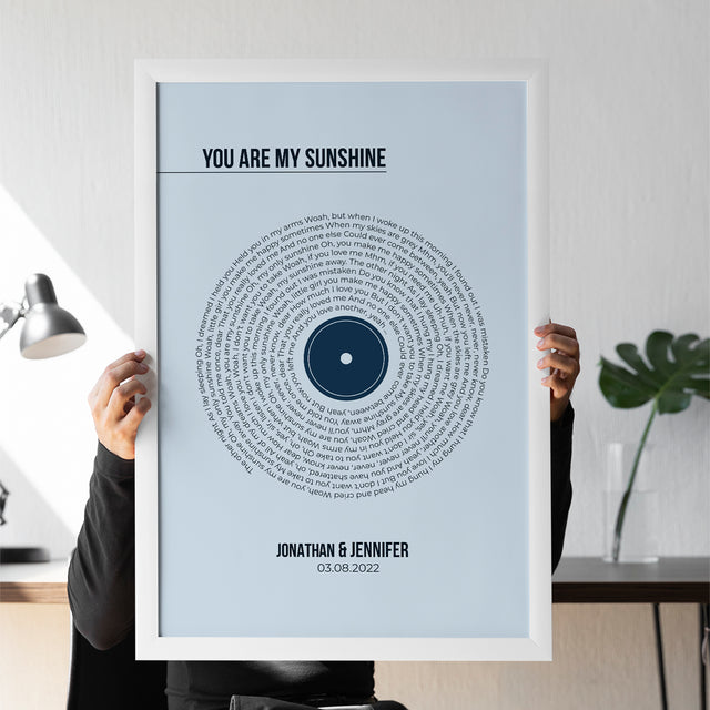 Custom Song Lyrics Print, Minimalist Pastel Blue Vinyl Record Wall Art