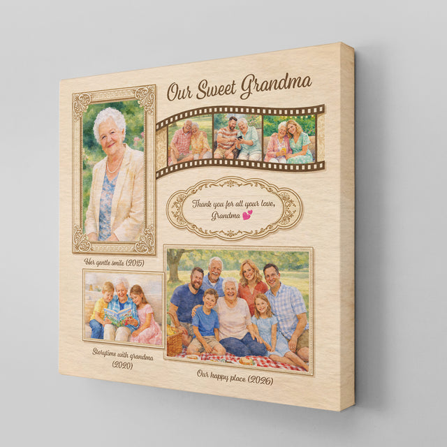 Personalized Grandma Photo Canvas – Custom Family Memory Gift for Grandma