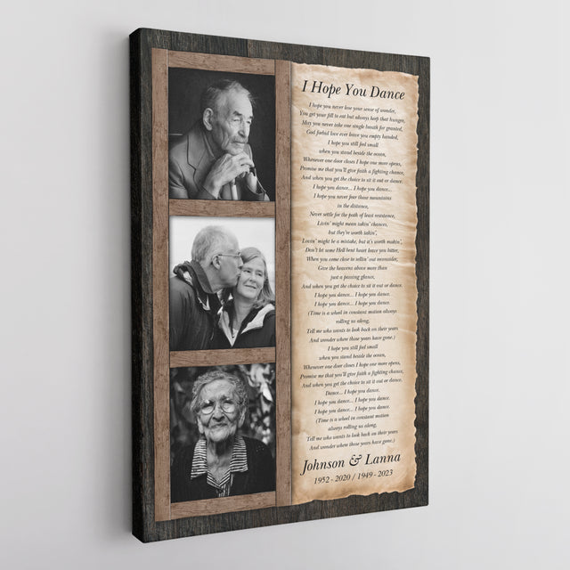 Personalized Memorial Canvas with Three Photos, Song Lyrics On Canvas