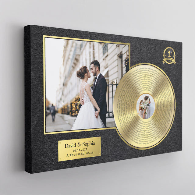 Personalized Name & Date, Upload Photo Gold Vinyl Record Canvas