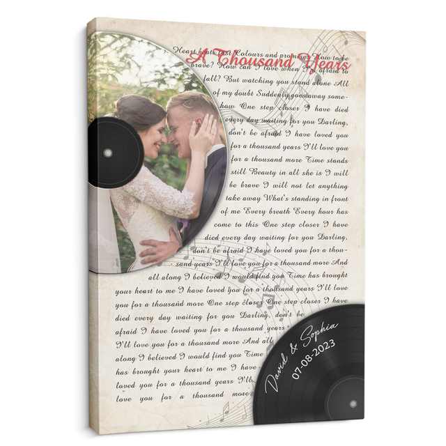 Custom Photo Name Date, Song Lyrics Canvas