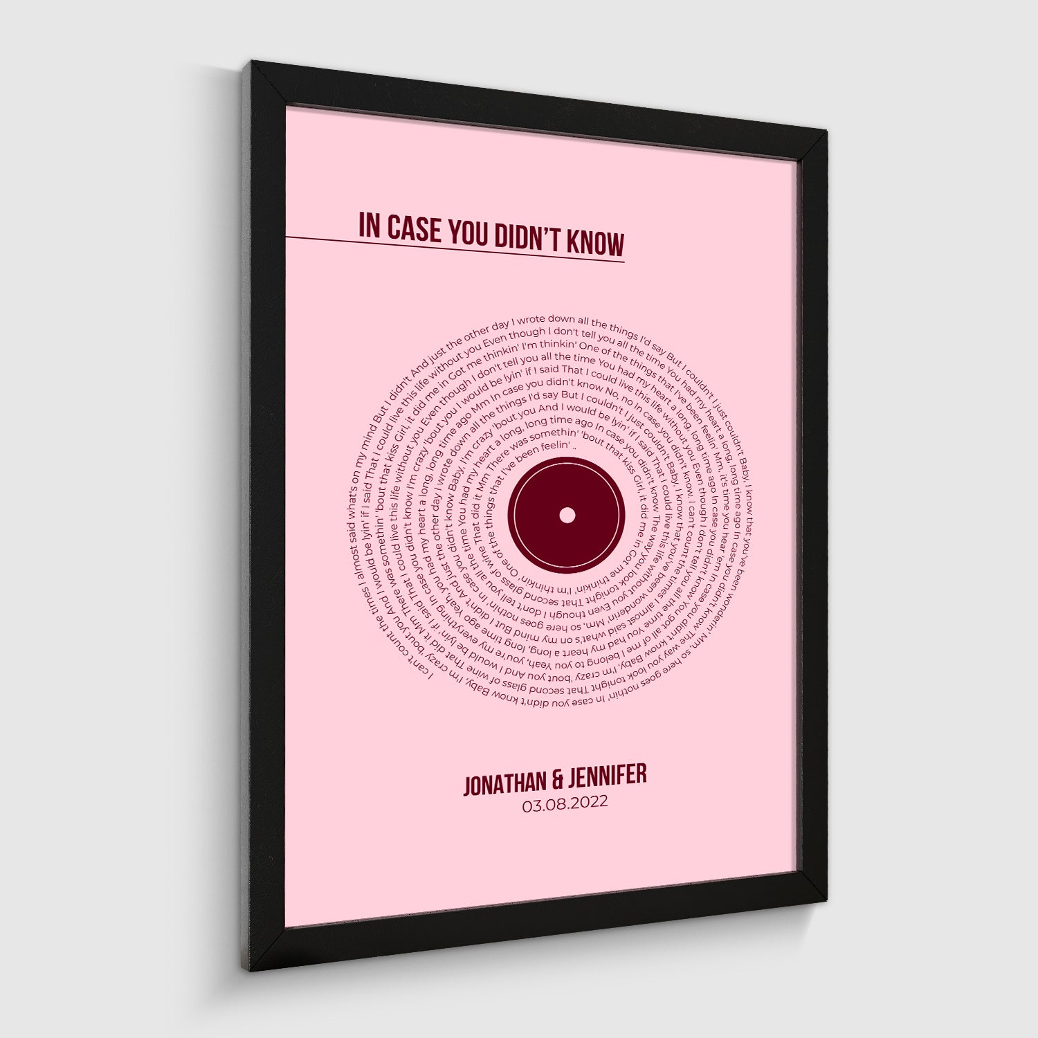 Custom Song Lyrics Print, Pastel Pink Vinyl Record Wall Art