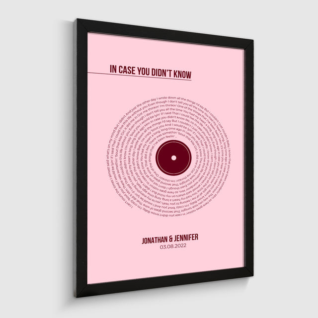 Custom Song Lyrics Print, Pastel Pink Vinyl Record Wall Art
