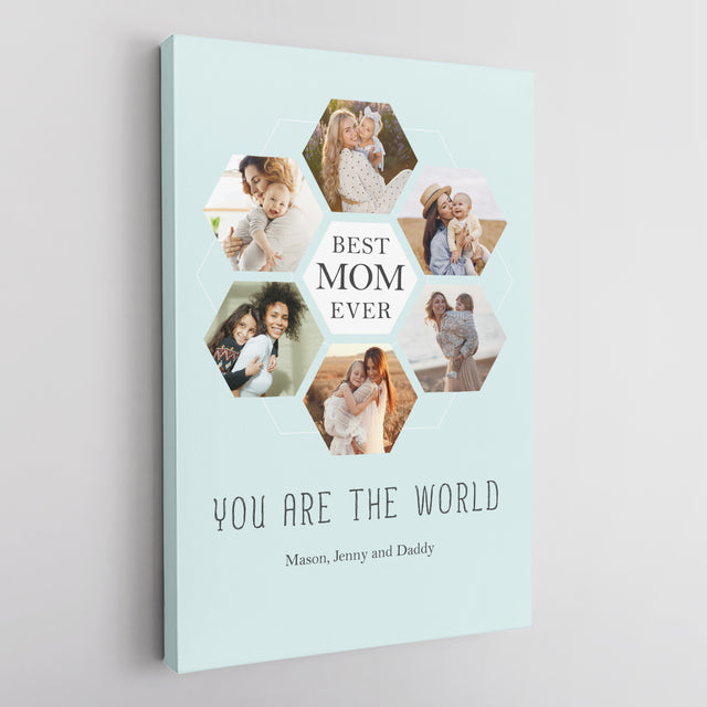 Best Mom Ever Custom Hexagon Photo Collage Canvas 6 Pictures