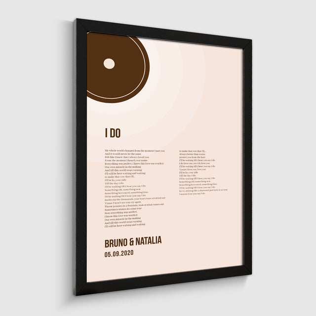 Minimalist Sandy Vinyl Record, Custom Song Lyrics Framed Art Print