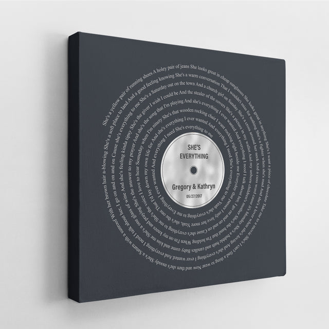 Minimalist Wall Art Canvas, Personalized Name and Silver Lyrics