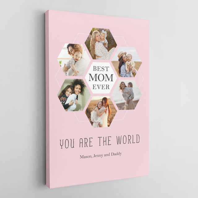 Best Mom Ever Custom Hexagon Photo Collage Canvas 6 Pictures