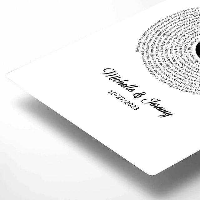 Personalized Vinyl Song Lyrics Circle Metal Print