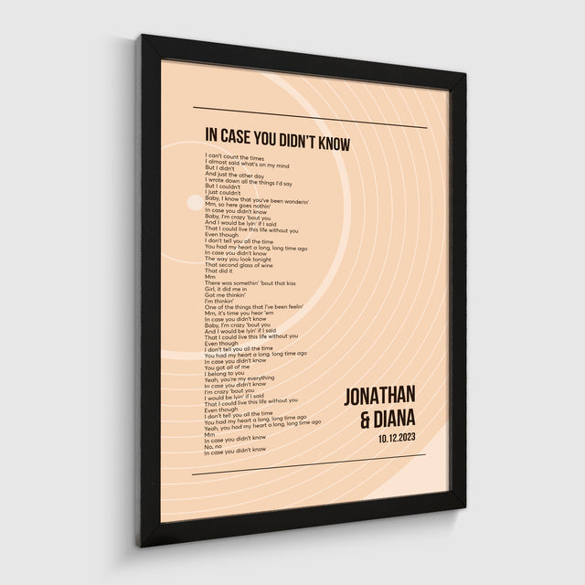 Song Lyrics Wall Art, Minimalist Sandy Vinyl Record Framed Art Print