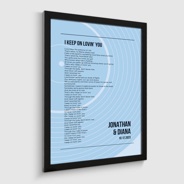 Song Lyrics Wall Art, Minimalist Ice Blue Vinyl Record Framed Art Print