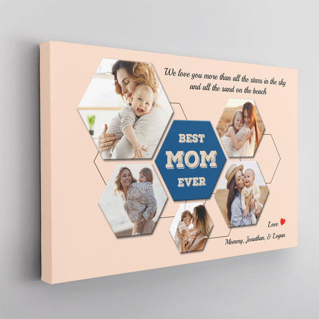 Best Mom Ever Custom Hexagon Photo Collage Canvas 5 Pictures