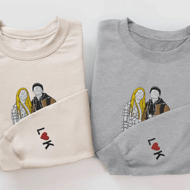Custom Embroidered Portrait From Photo Sweatshirt, Line Art Sweatshirt