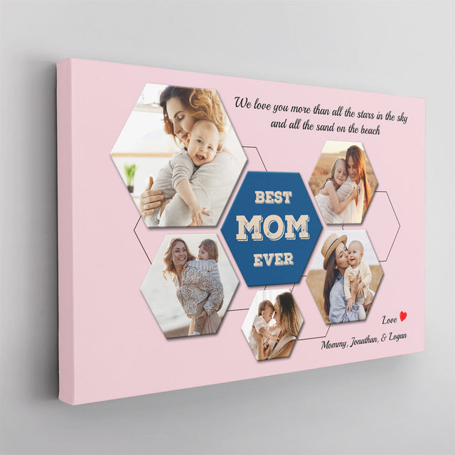 Best Mom Ever Custom Hexagon Photo Collage Canvas 5 Pictures
