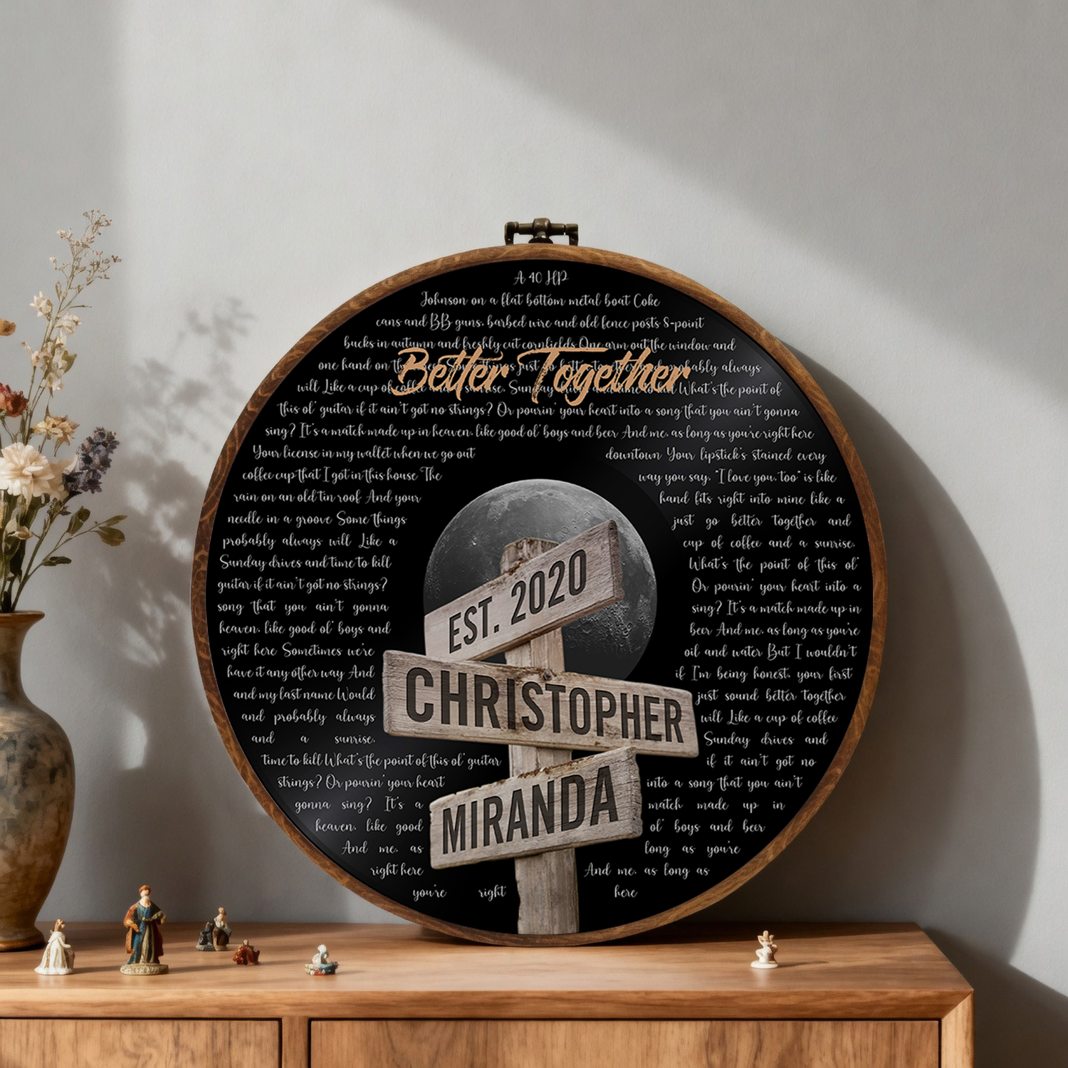 Personalized Song Lyrics Vinyl Record - Framed Round Wall Art - TONI02