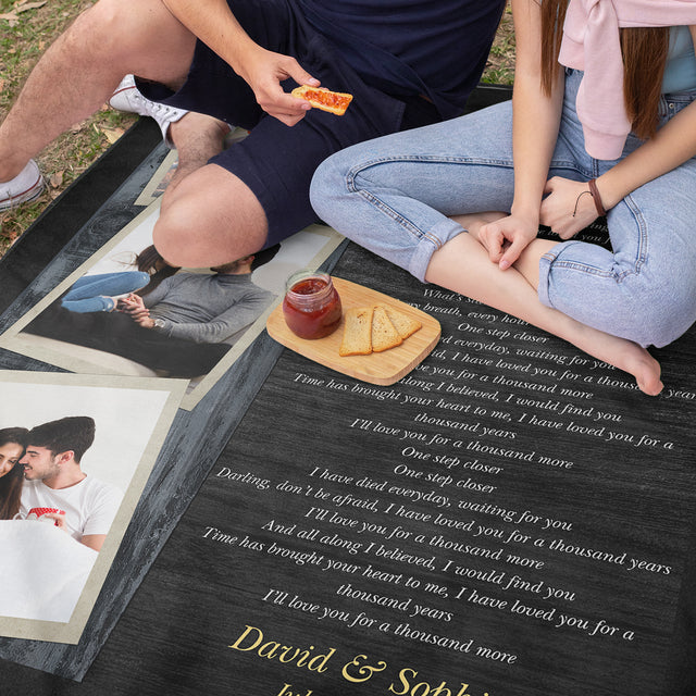 Custom Song Lyric Picnic Blanket – Personalized Photos, Names & Date