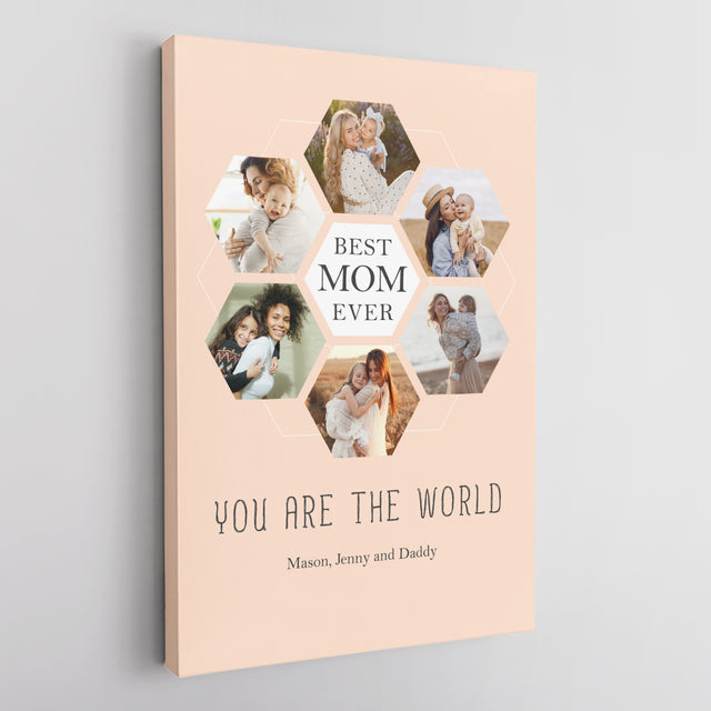 Best Mom Ever Custom Hexagon Photo Collage Canvas 6 Pictures