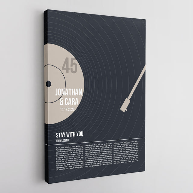 Song Lyrics Wall Art, Personalized Vinyl Record Canvas, Black Version