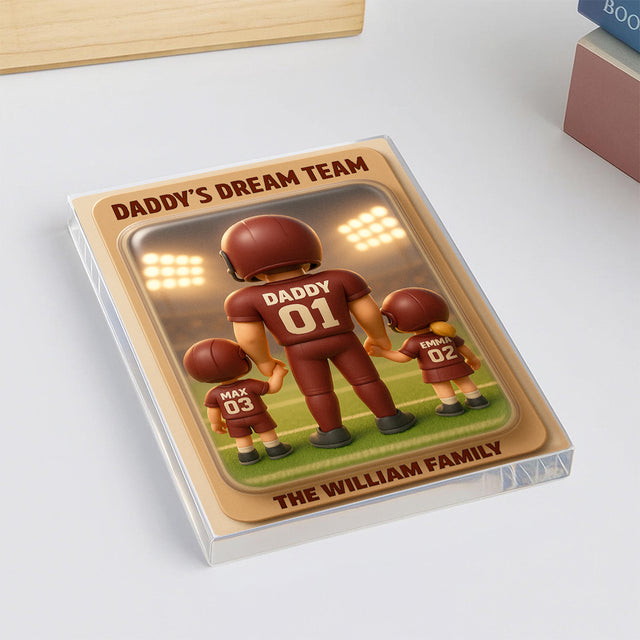 Daddy's Team Football - Personalized Family Name Acrylic Plaque