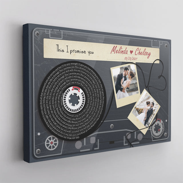 Custom Song Lyrics, Upload Photo And Customizable Text Cassette Tape Dark Blue Canvas Wall Art