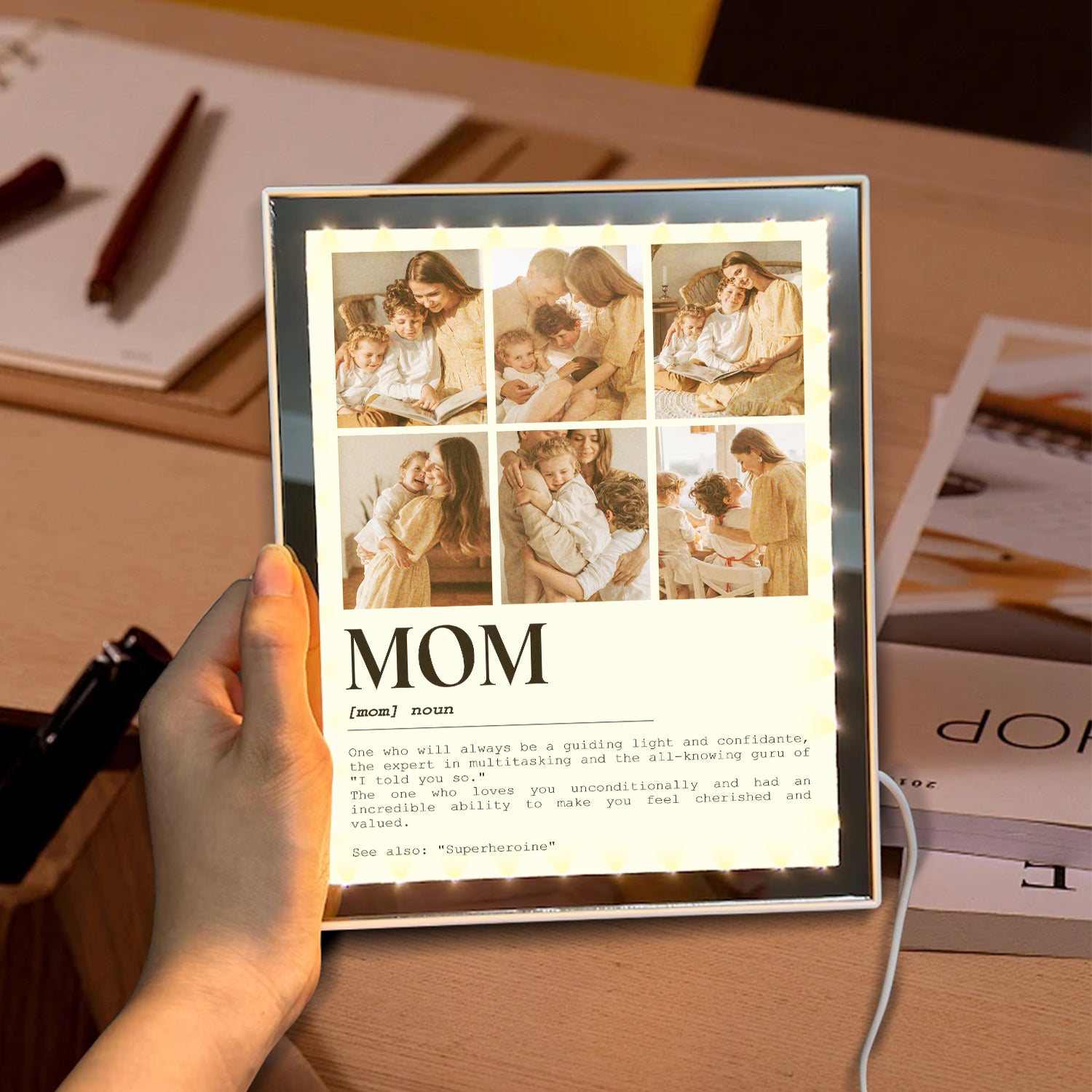 Photo Collage & Mom Definition - Custom LED Mirror Frame Lamp