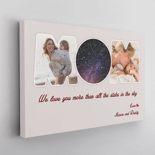 Light Grey Mom Star Map Photo Collage Canvas Print