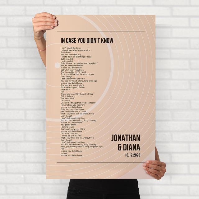 Song Lyrics Wall Art, Minimalist Sandy Vinyl Record Framed Art Print