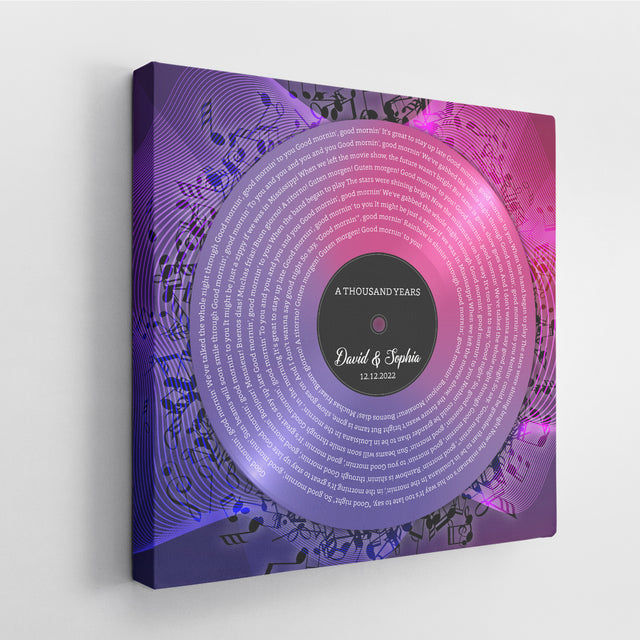 Neon Pink Purple Square Canvas, Customize Song Lyrics & Name Wall Art