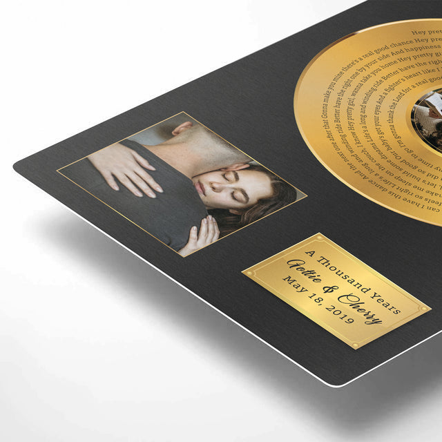 Personalized Gold Vinyl Photo & Song Lyrics Metal Print