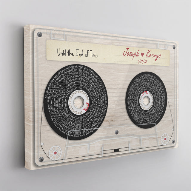 Custom Song Lyrics, Customizable Text Cassette Tape Light Wood Background Canvas