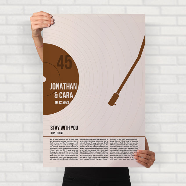 Song Lyrics Framed Print, Minimalist Sandy Vinyl Record Wall Art