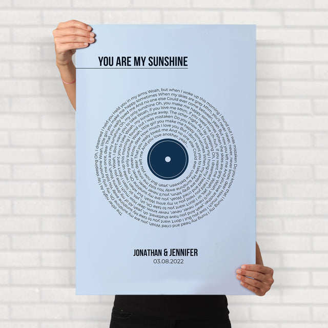 Custom Song Lyrics Print, Minimalist Pastel Blue Vinyl Record Wall Art