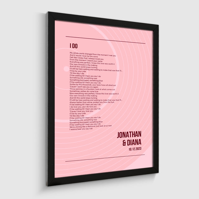 Song Lyrics Wall Art, Minimalist Tickled Pink Vinyl Record Framed Art Print